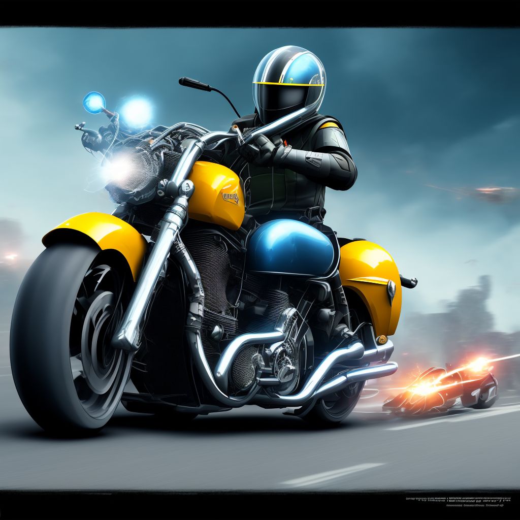 Unspecified motorcycle rider injured in collision with fixed or stationary object in nontraffic accident, sequela digital illustration