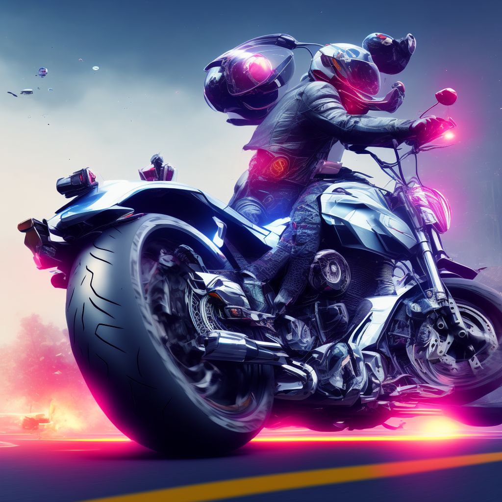 Other motorcycle passenger injured in collision with fixed or stationary object in traffic accident, subsequent encounter digital illustration