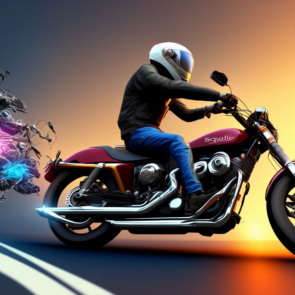 Other motorcycle passenger injured in collision with fixed or stationary object in traffic accident, sequela digital illustration