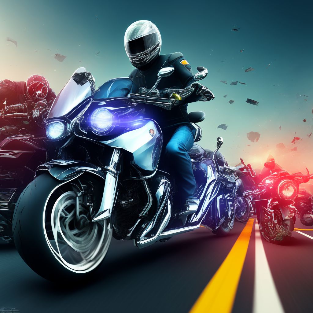 Motorcycle passenger injured in collision with fixed or stationary object in traffic accident, initial encounter digital illustration