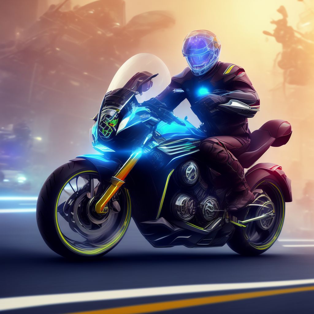 Unspecified rider of other motorcycle injured in collision with fixed or stationary object in traffic accident, subsequent encounter digital illustration