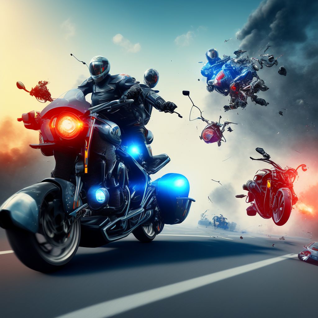 Unspecified motorcycle rider injured in collision with fixed or stationary object in traffic accident, initial encounter digital illustration