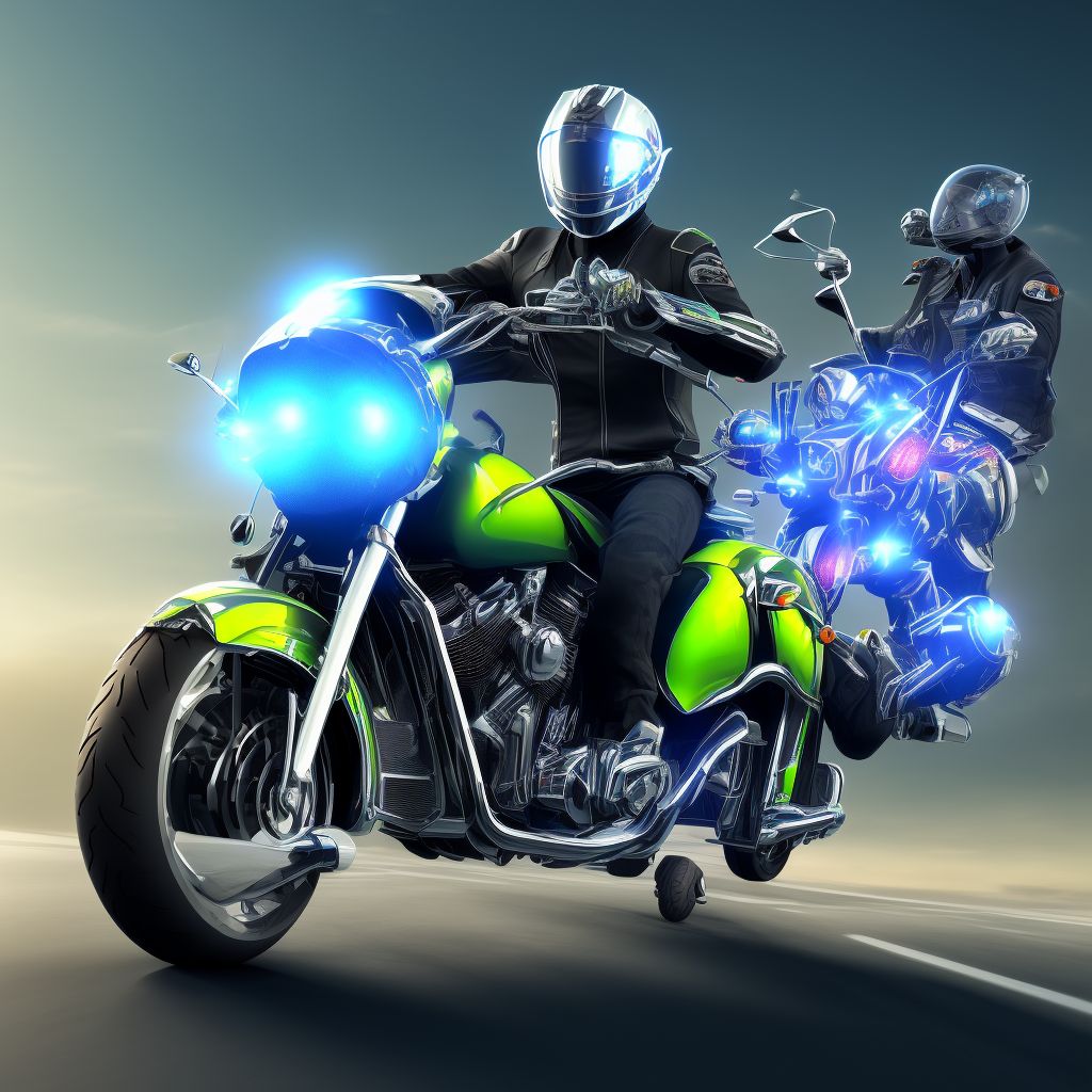 Motorcycle passenger injured in noncollision transport accident in nontraffic accident, initial encounter digital illustration