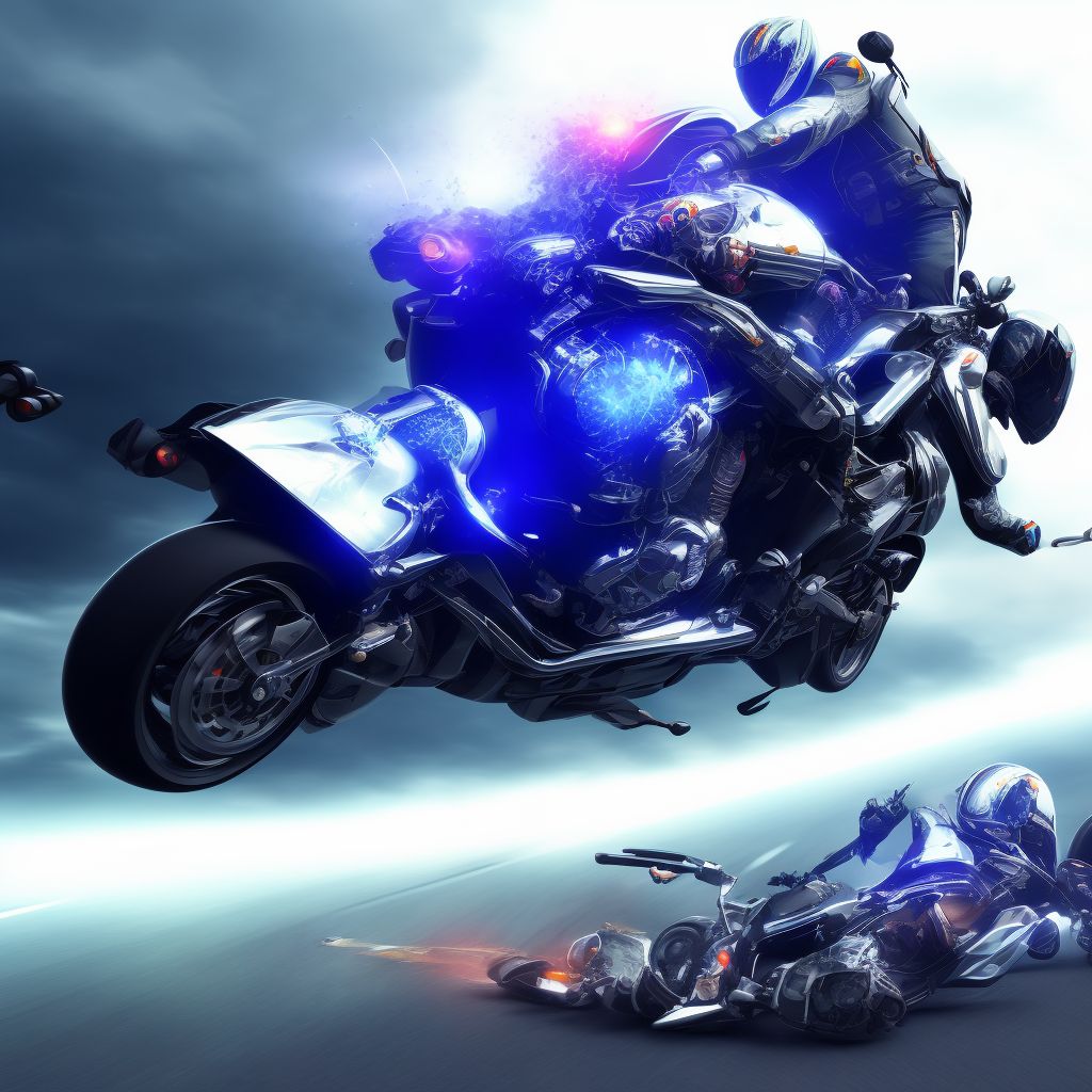 Motorcycle passenger injured in noncollision transport accident in nontraffic accident, subsequent encounter digital illustration