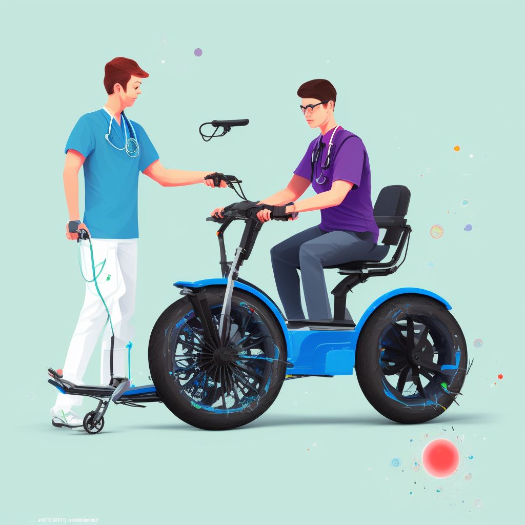 Person boarding or alighting an electric (assisted) bicycle injured in noncollision transport accident, sequela digital illustration