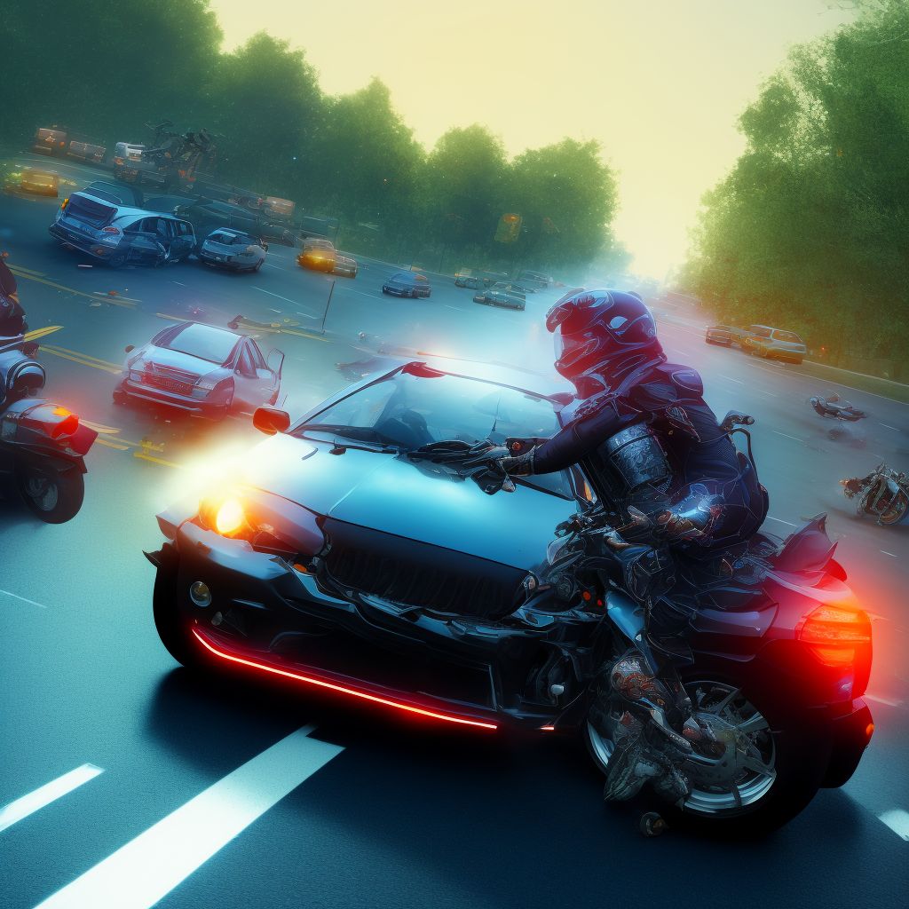 Motorcycle driver injured in noncollision transport accident in traffic accident, initial encounter digital illustration