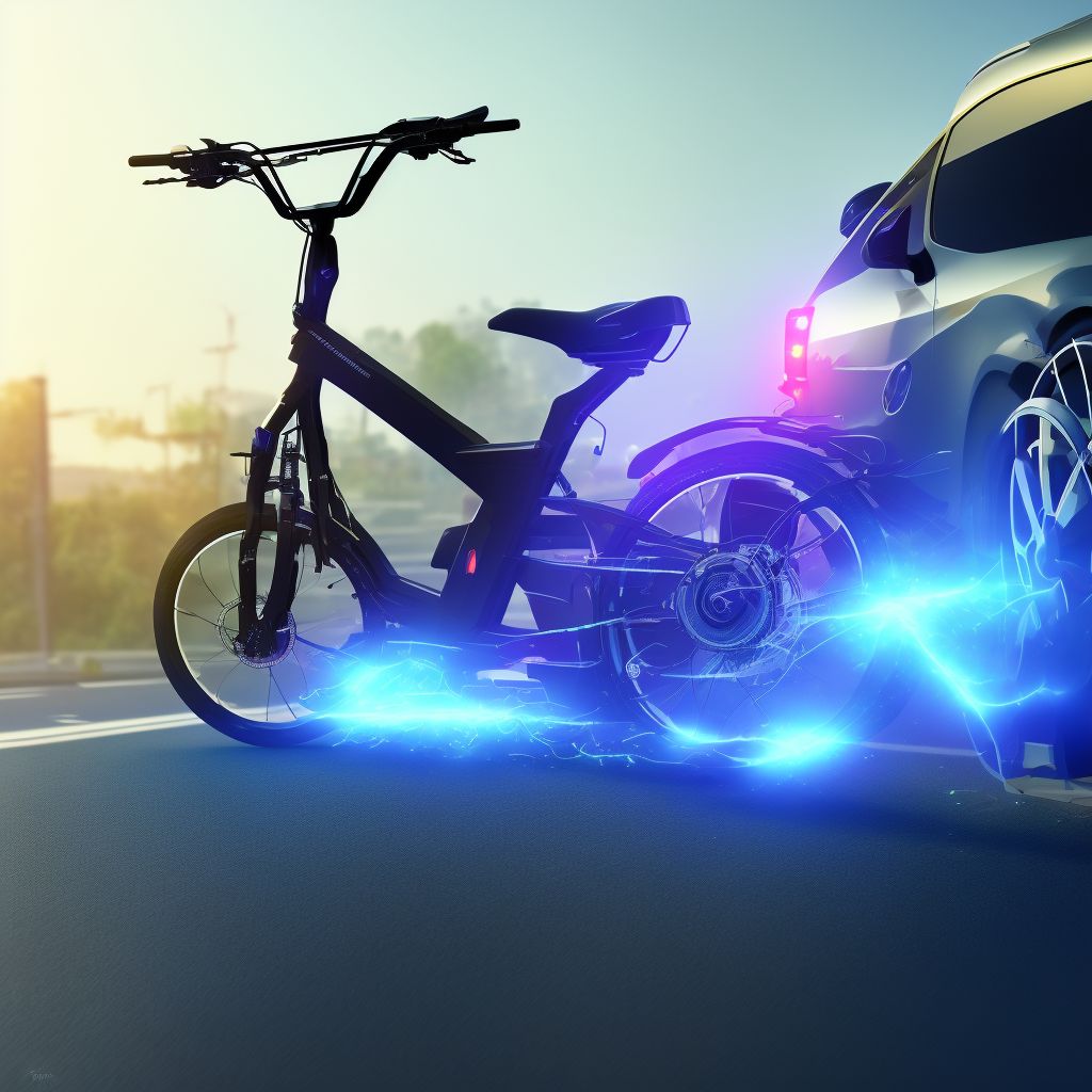 Electric (assisted) bicycle passenger injured in noncollision transport accident in traffic accident, initial encounter digital illustration