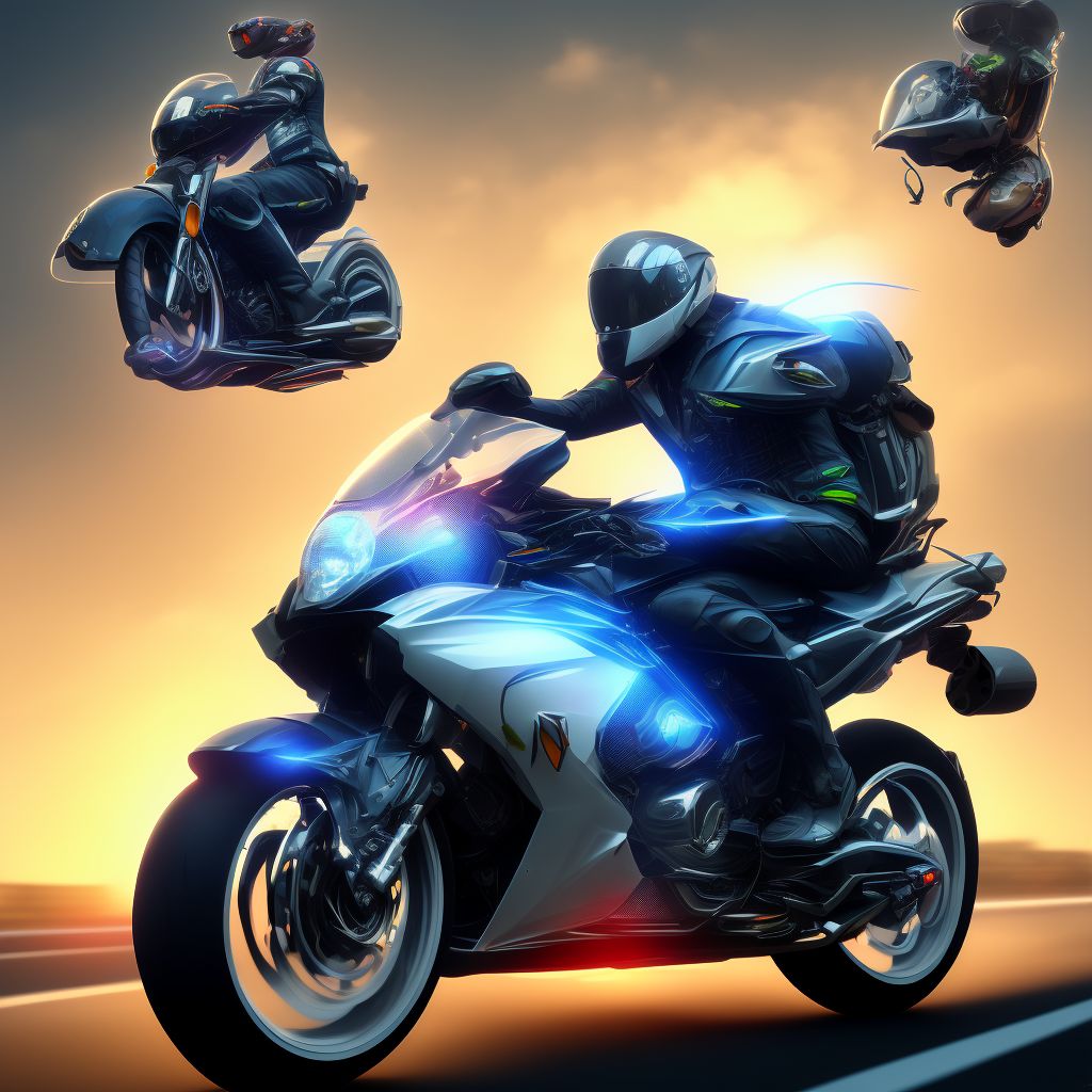 Motorcycle passenger injured in noncollision transport accident in traffic accident, initial encounter digital illustration