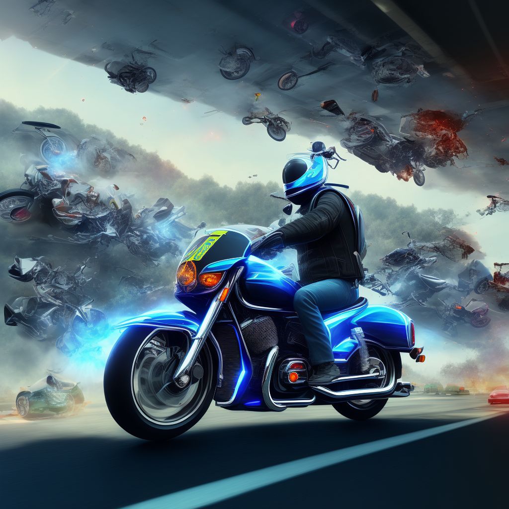 Motorcycle passenger injured in noncollision transport accident in traffic accident, subsequent encounter digital illustration