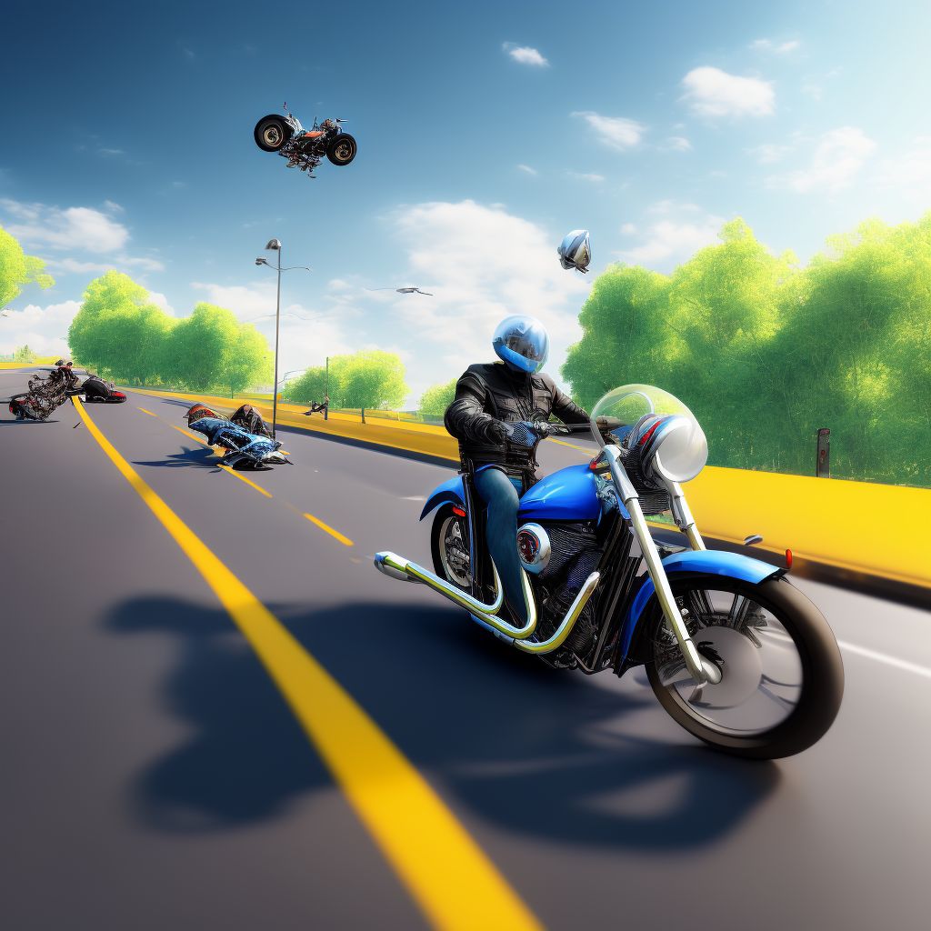 Unspecified motorcycle rider injured in noncollision transport accident in traffic accident, initial encounter digital illustration