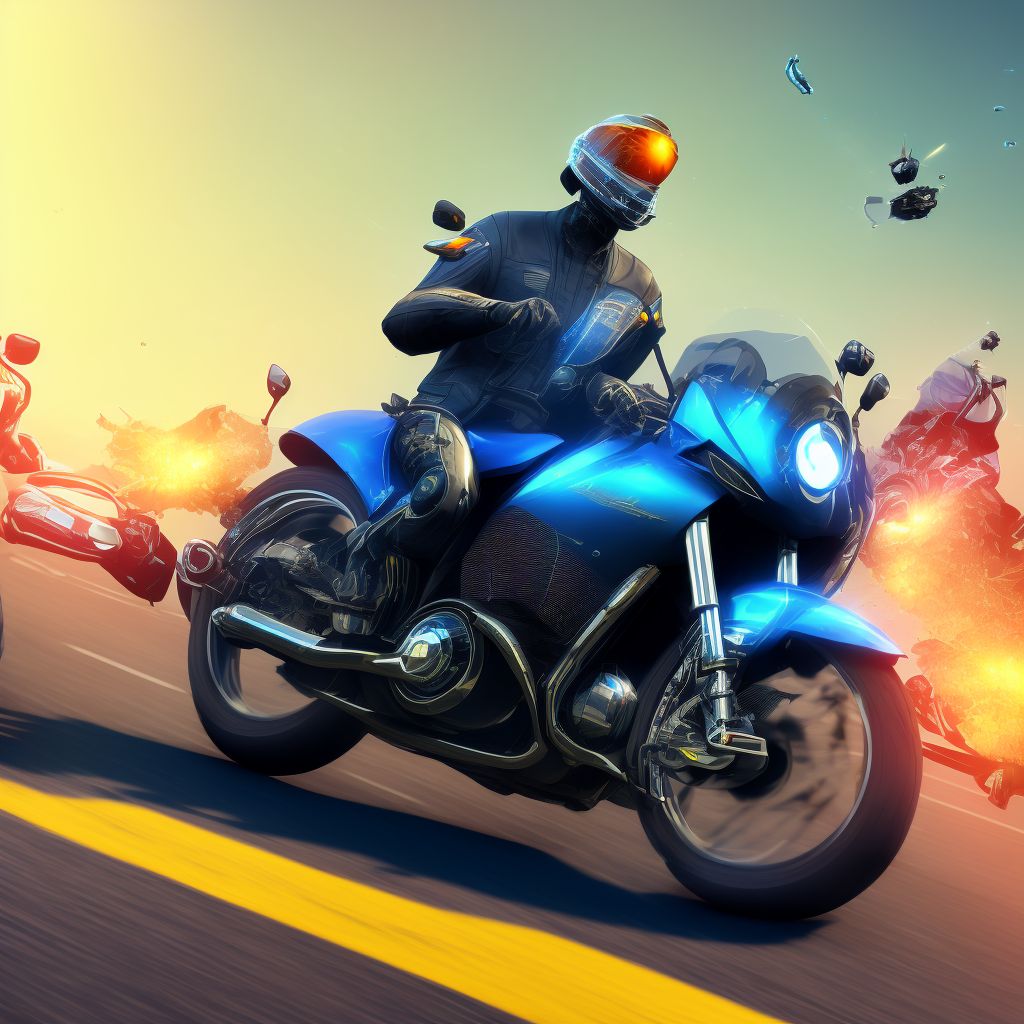 Other motorcycle driver injured in collision with unspecified motor vehicles in nontraffic accident, subsequent encounter digital illustration