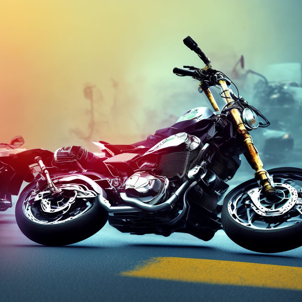 Motorcycle driver injured in collision with unspecified motor vehicles in nontraffic accident, subsequent encounter digital illustration