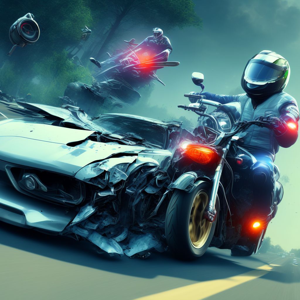 Other motorcycle driver injured in collision with other motor vehicles in nontraffic accident, initial encounter digital illustration