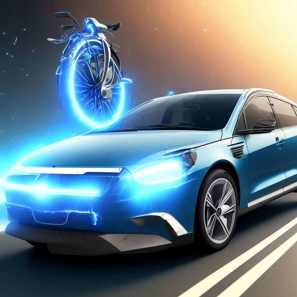 Electric (assisted) bicycle passenger injured in collision with unspecified motor vehicles in nontraffic accident, initial encounter digital illustration