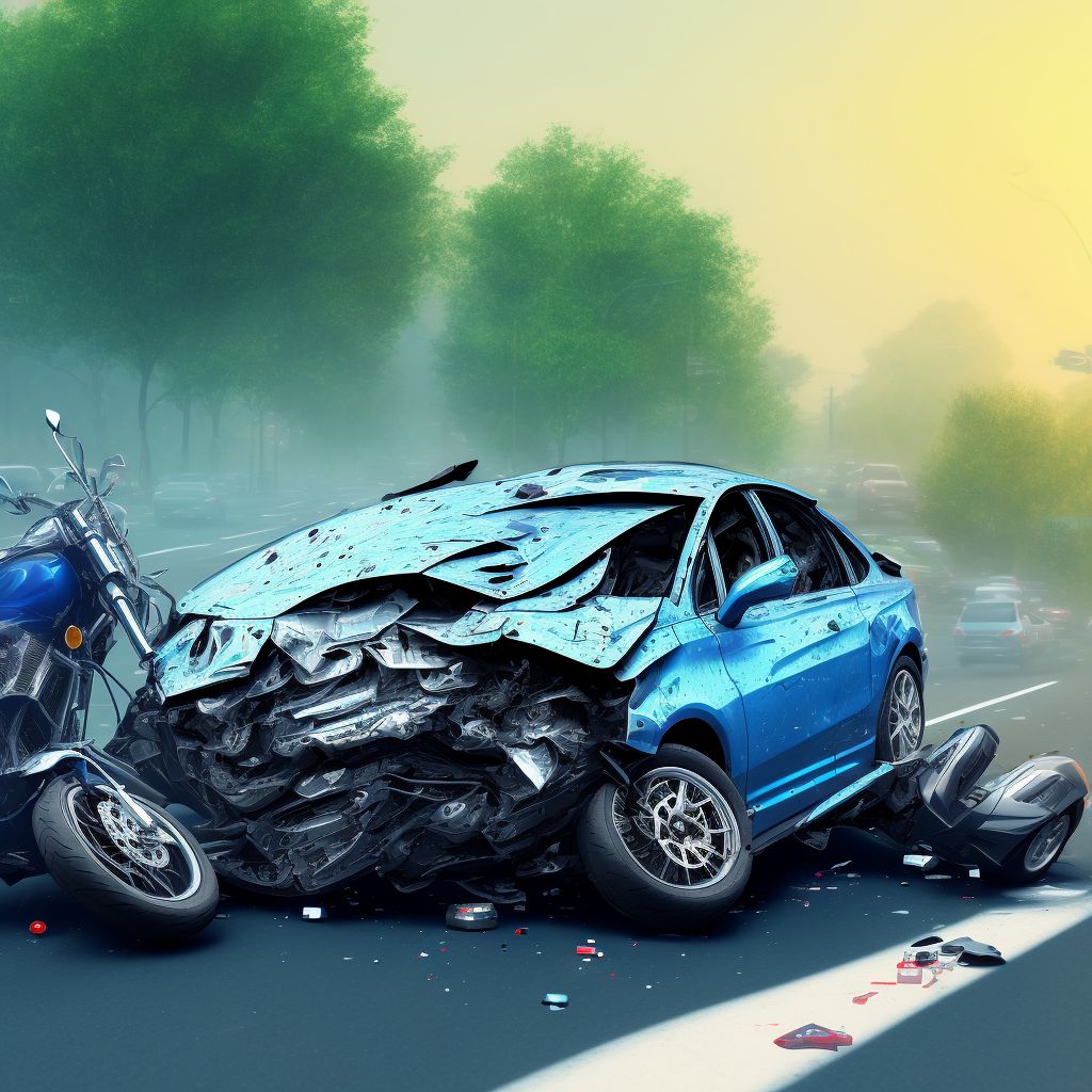 Other motorcycle passenger injured in collision with unspecified motor vehicles in nontraffic accident, initial encounter digital illustration