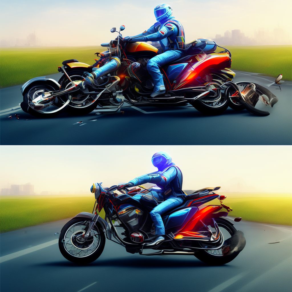 Other motorcycle passenger injured in collision with unspecified motor vehicles in nontraffic accident, subsequent encounter digital illustration