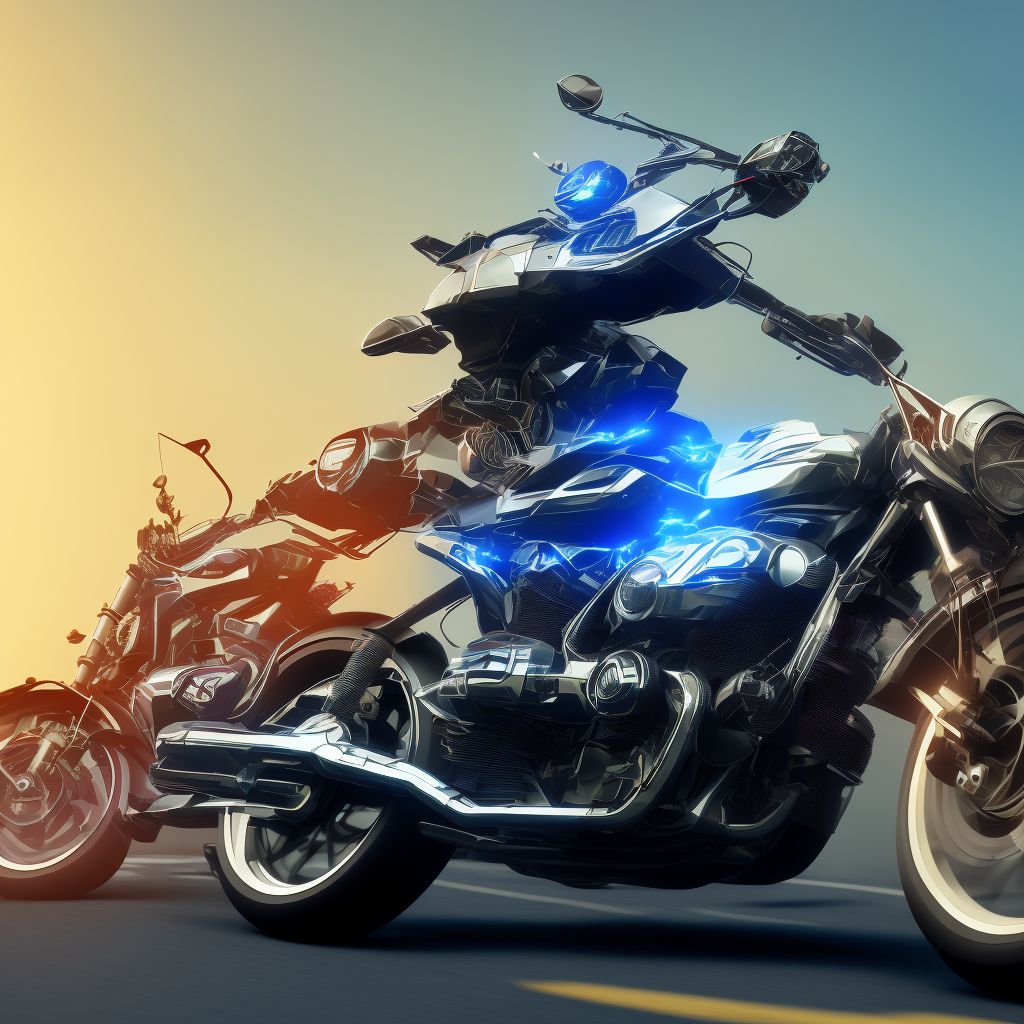 Motorcycle passenger injured in collision with unspecified motor vehicles in nontraffic accident, subsequent encounter digital illustration