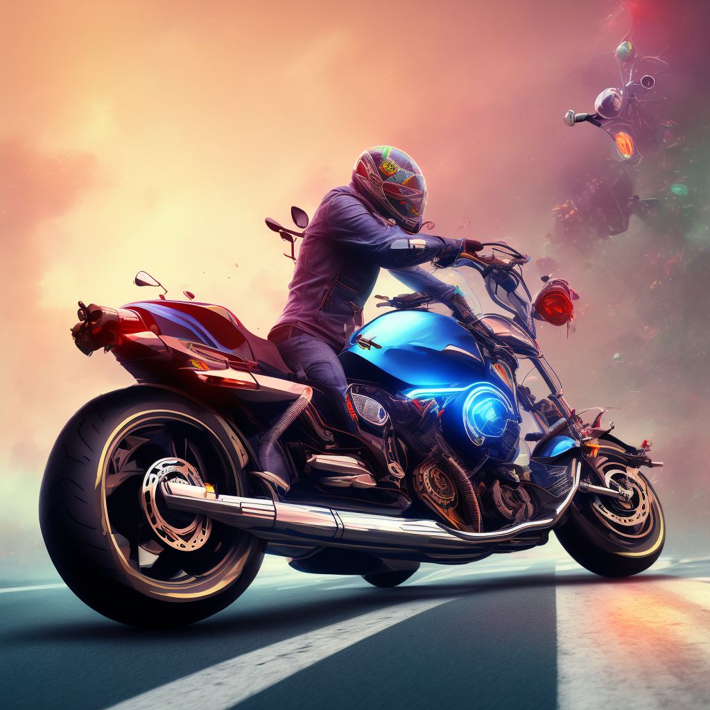 Other motorcycle passenger injured in collision with other motor vehicles in nontraffic accident, subsequent encounter digital illustration