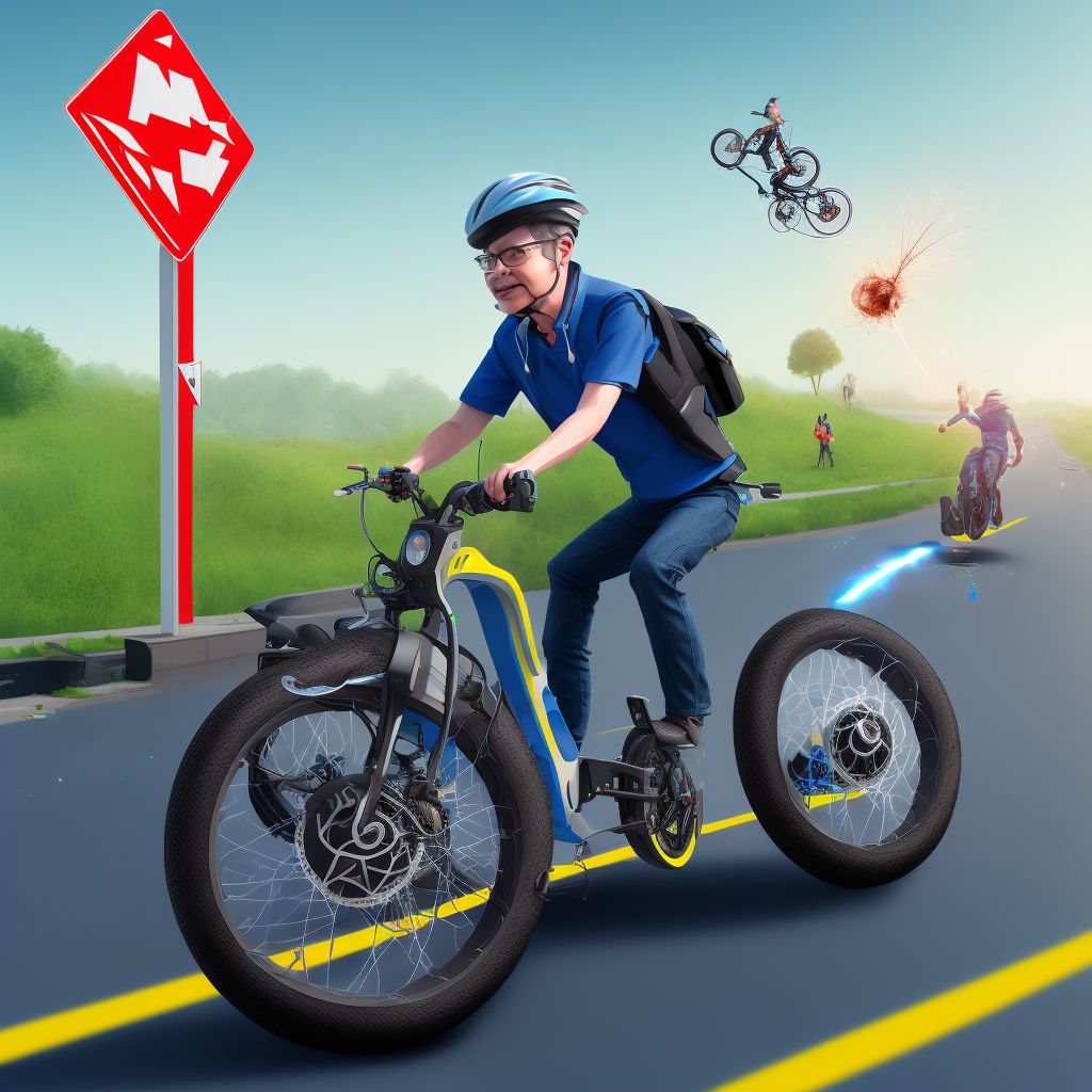 Unspecified electric (assisted) bicycle rider injured in collision with unspecified motor vehicles in nontraffic accident, initial encounter digital illustration