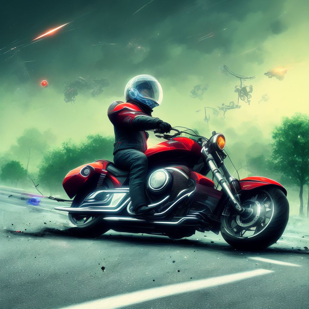 Unspecified rider of other motorcycle injured in collision with unspecified motor vehicles in nontraffic accident, initial encounter digital illustration