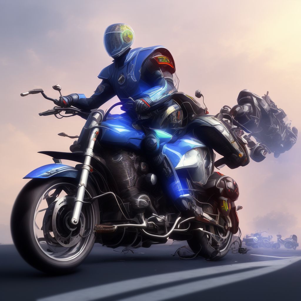 Unspecified rider of other motorcycle injured in collision with unspecified motor vehicles in nontraffic accident, sequela digital illustration