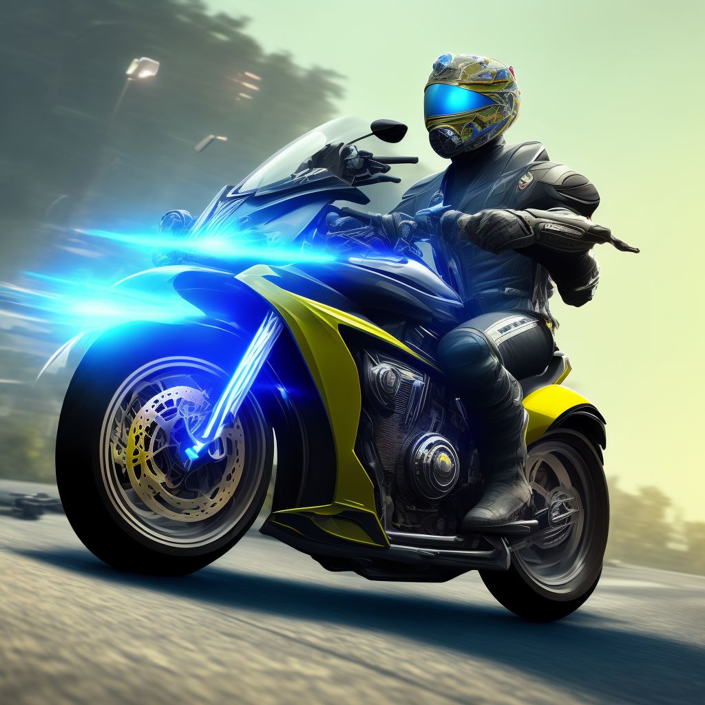 Unspecified rider of other motorcycle injured in collision with other motor vehicles in nontraffic accident, subsequent encounter digital illustration