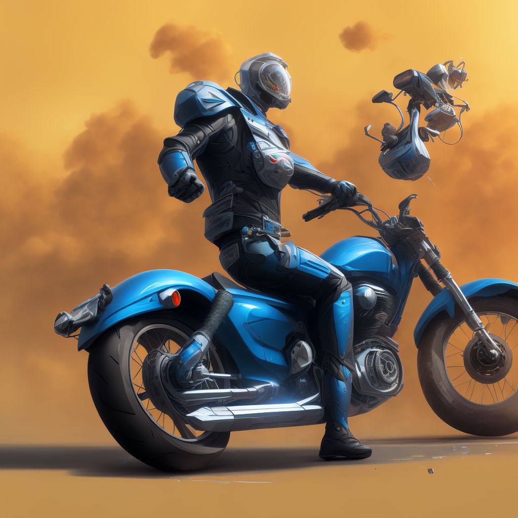 Unspecified rider of other motorcycle injured in collision with other motor vehicles in nontraffic accident, sequela digital illustration