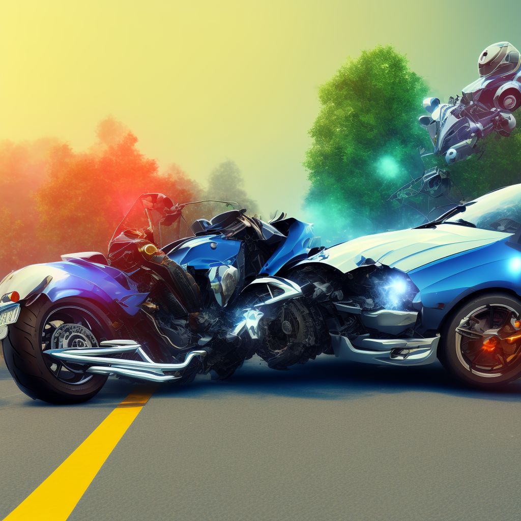 Unspecified motorcycle rider injured in collision with other motor vehicles in nontraffic accident, subsequent encounter digital illustration