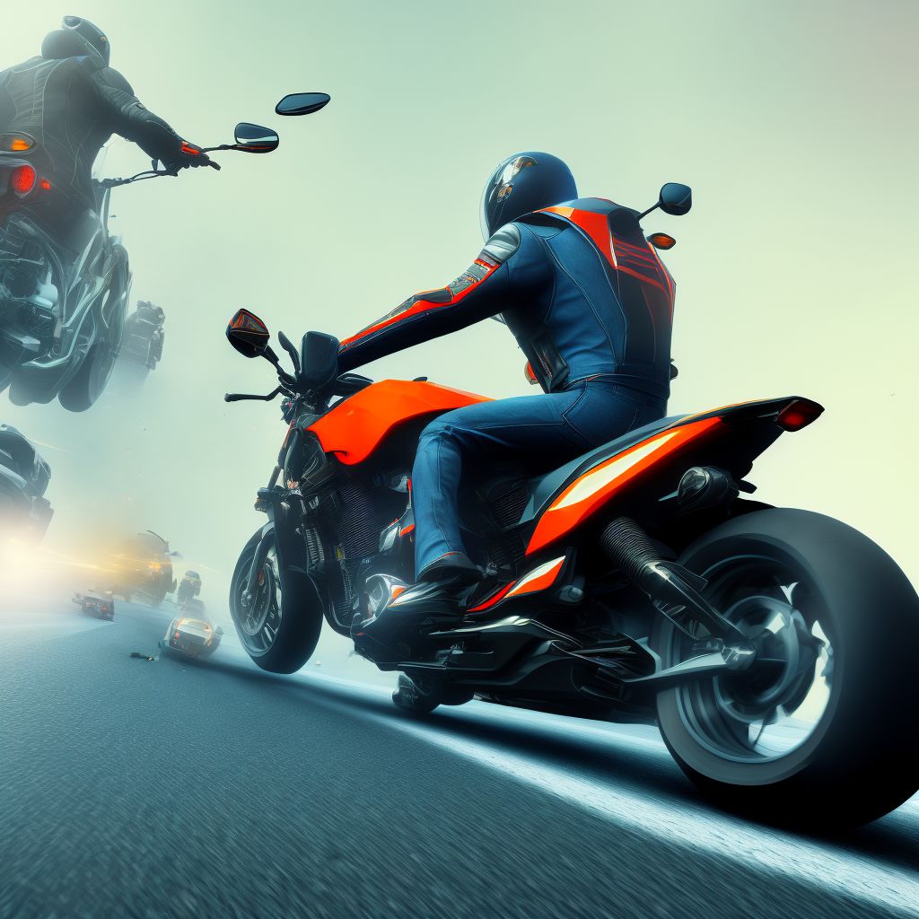 Other motorcycle (driver) (passenger) injured in unspecified nontraffic accident, initial encounter digital illustration