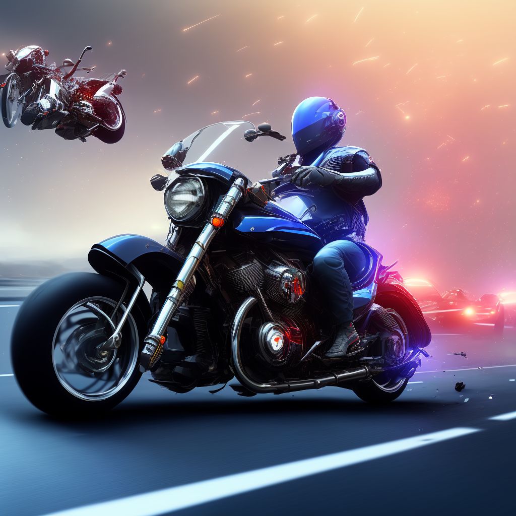 Other motorcycle driver injured in collision with unspecified motor vehicles in traffic accident, initial encounter digital illustration