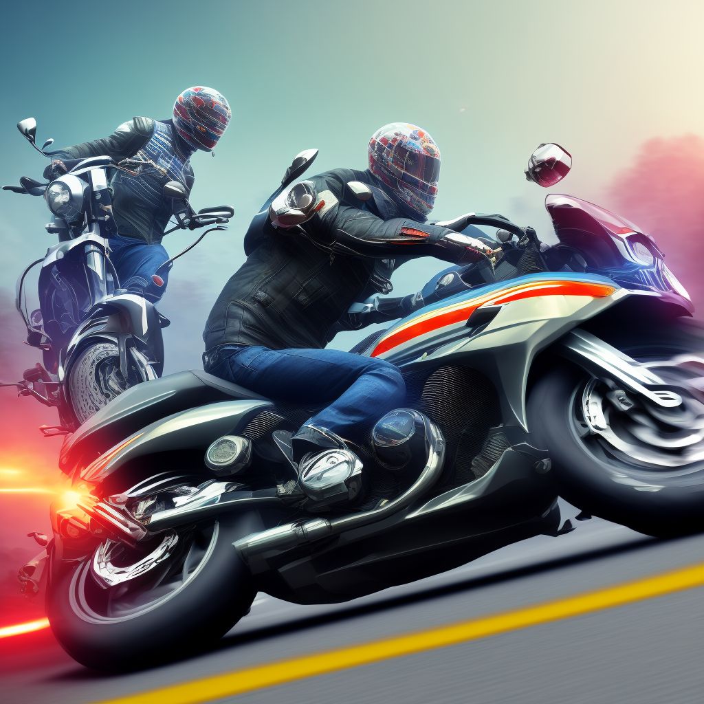 Motorcycle driver injured in collision with other motor vehicles in traffic accident, subsequent encounter digital illustration