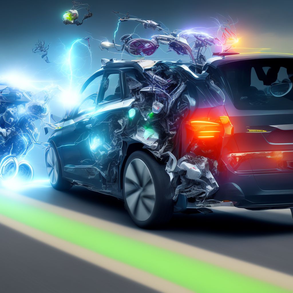 Electric (assisted) bicycle passenger injured in collision with unspecified motor vehicles in traffic accident, sequela digital illustration