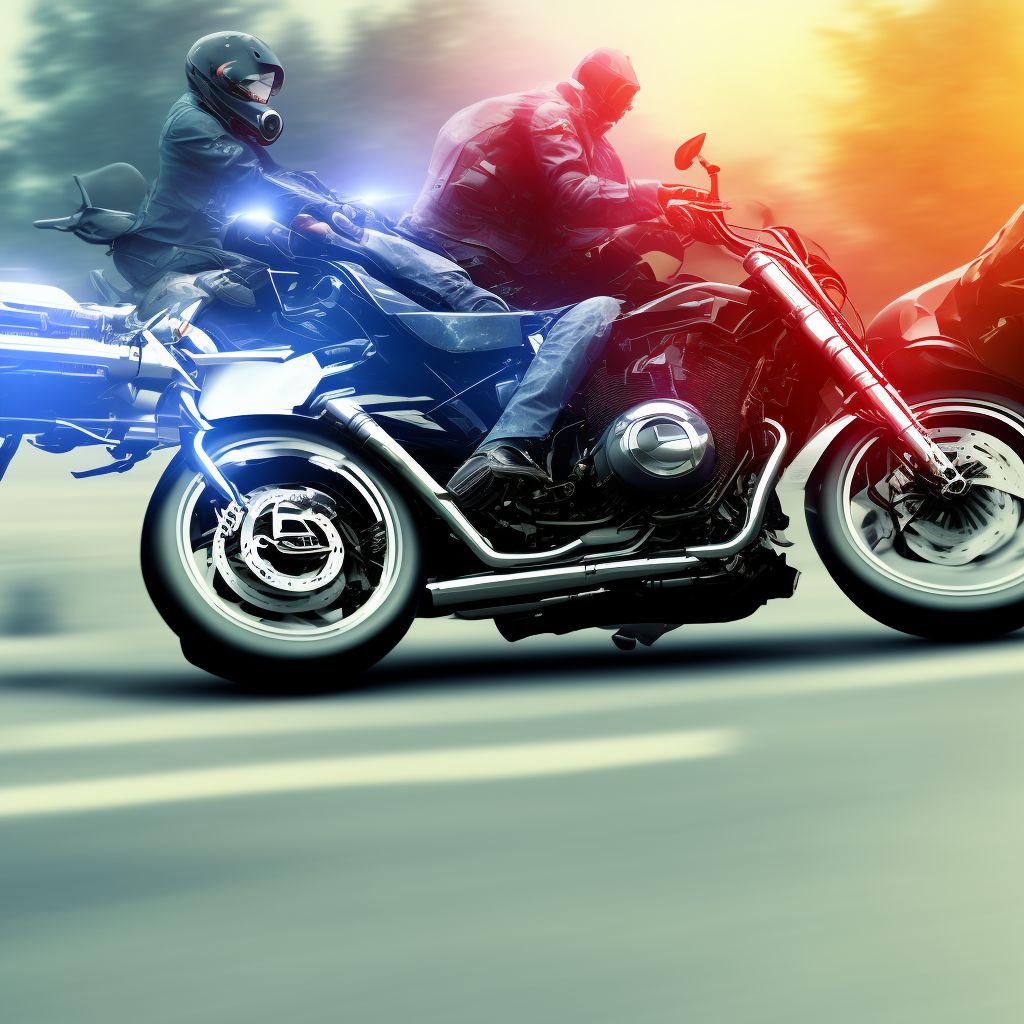 Other motorcycle passenger injured in collision with unspecified motor vehicles in traffic accident, initial encounter digital illustration