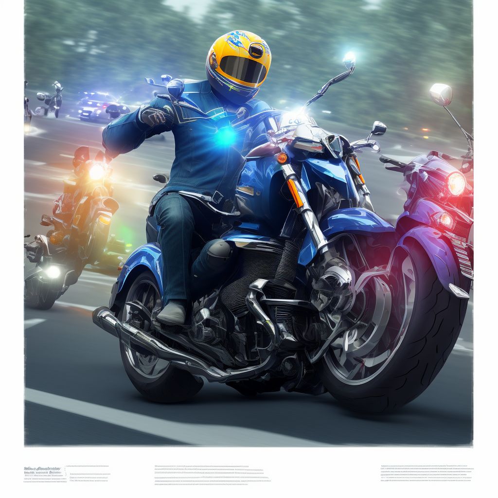 Motorcycle passenger injured in collision with unspecified motor vehicles in traffic accident, sequela digital illustration