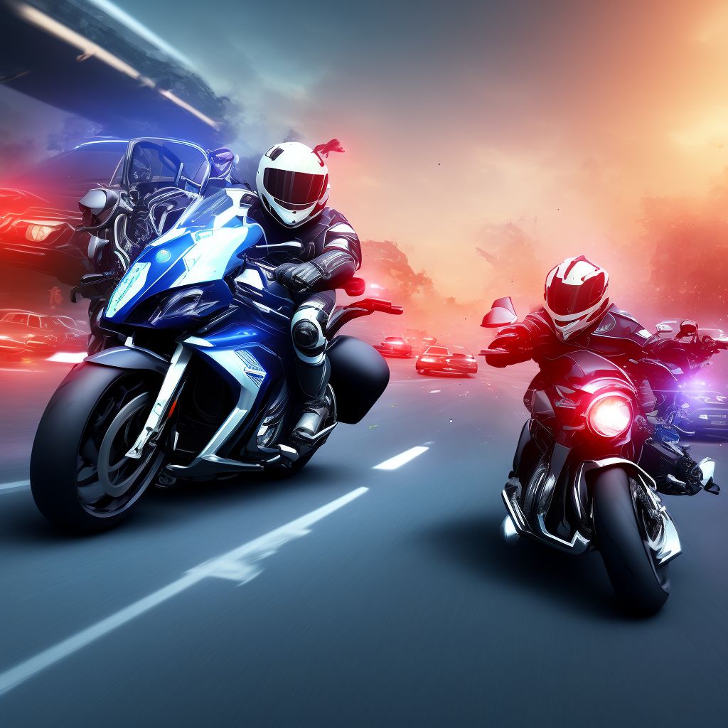 Unspecified motorcycle rider injured in collision with unspecified motor vehicles in traffic accident, initial encounter digital illustration