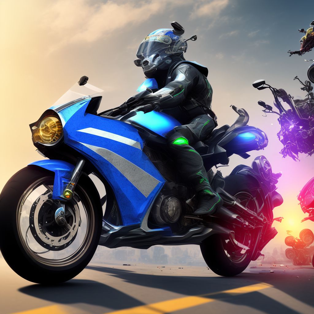 Unspecified rider of other motorcycle injured in collision with other motor vehicles in traffic accident, initial encounter digital illustration