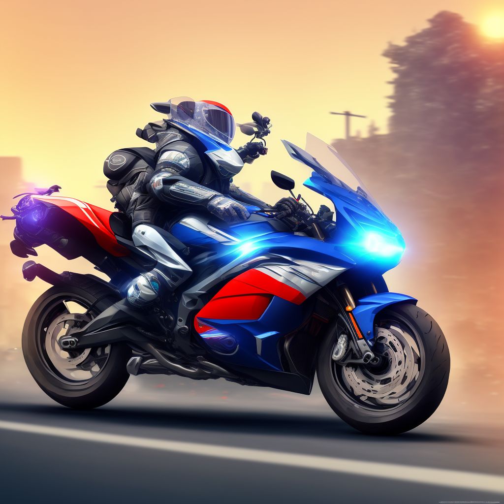 Unspecified rider of other motorcycle injured in collision with other motor vehicles in traffic accident, subsequent encounter digital illustration