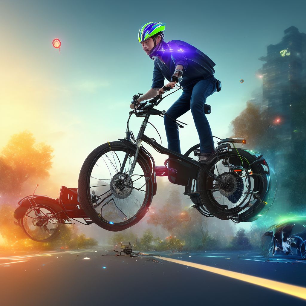 Electric (assisted) bicycle rider (driver) (passenger) injured in unspecified traffic accident, subsequent encounter digital illustration