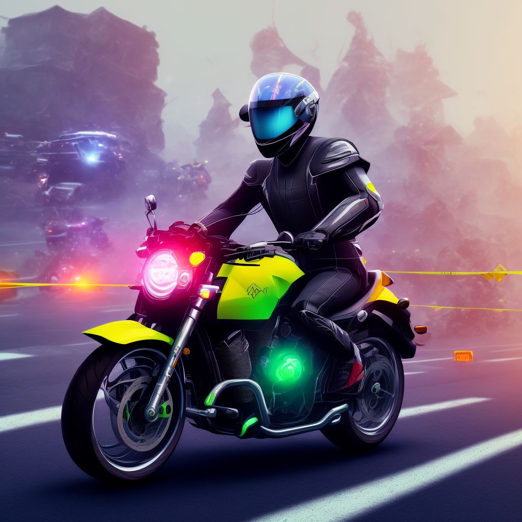 Rider (driver) (passenger) of other motorcycle injured in unspecified traffic accident, subsequent encounter digital illustration