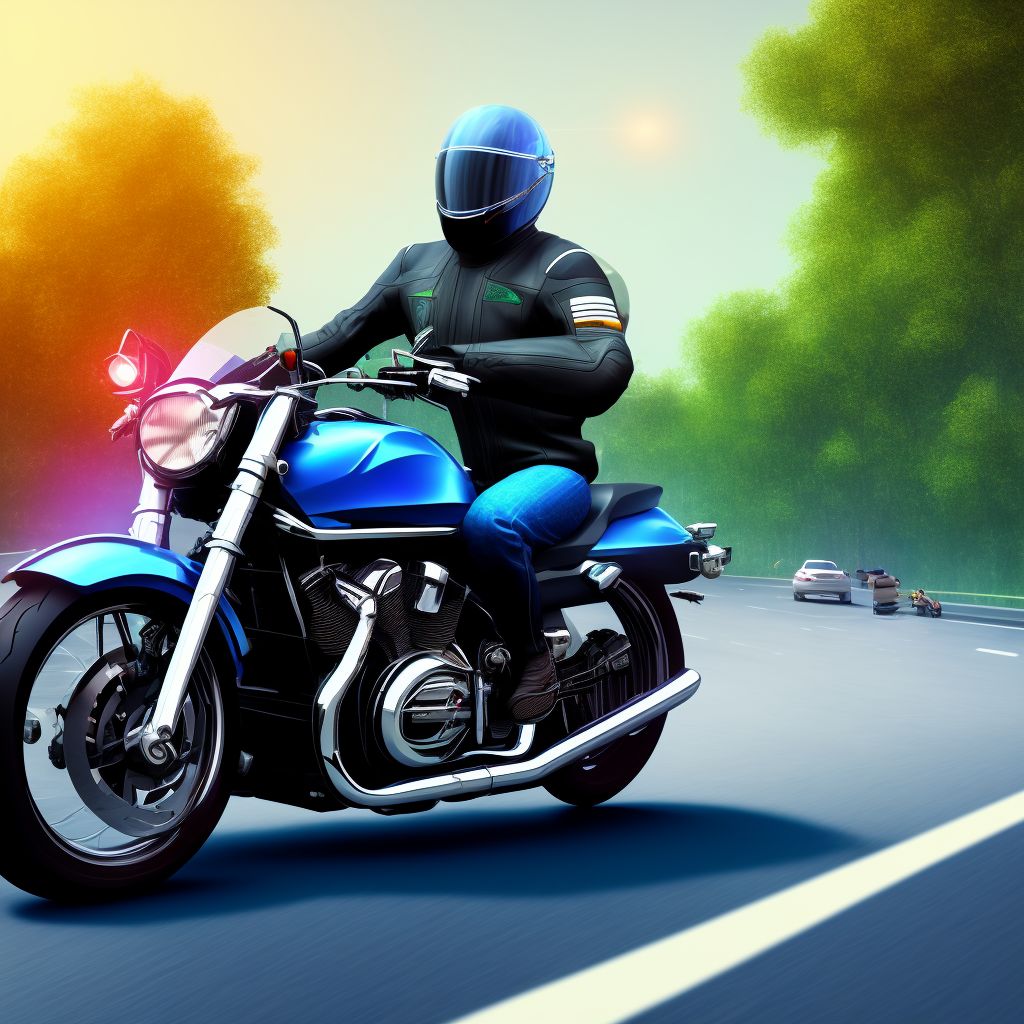 Motorcycle rider (driver) (passenger) injured in unspecified traffic accident, subsequent encounter digital illustration