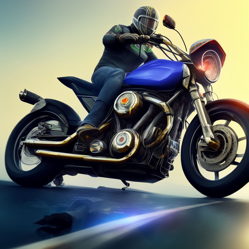 Motorcycle rider (driver) (passenger) injured in unspecified traffic accident, sequela digital illustration