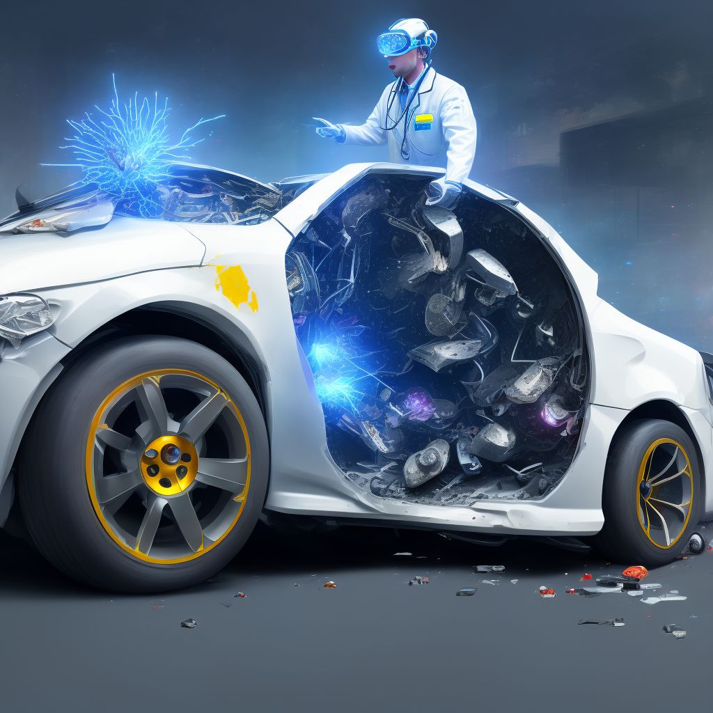 Driver of three-wheeled motor vehicle injured in collision with pedestrian or animal in nontraffic accident, initial encounter digital illustration