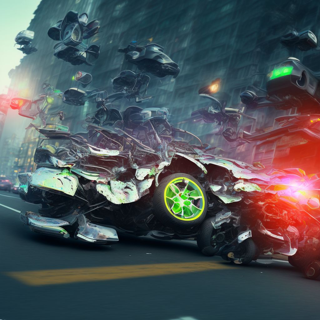 Unspecified occupant of three-wheeled motor vehicle injured in collision with pedestrian or animal in traffic accident, initial encounter digital illustration