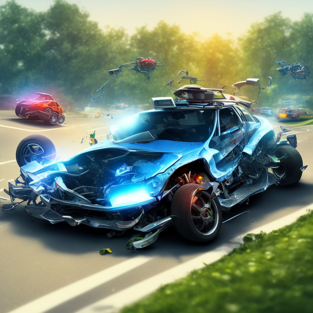 Driver of three-wheeled motor vehicle injured in collision with two- or three-wheeled motor vehicle in nontraffic accident, initial encounter digital illustration