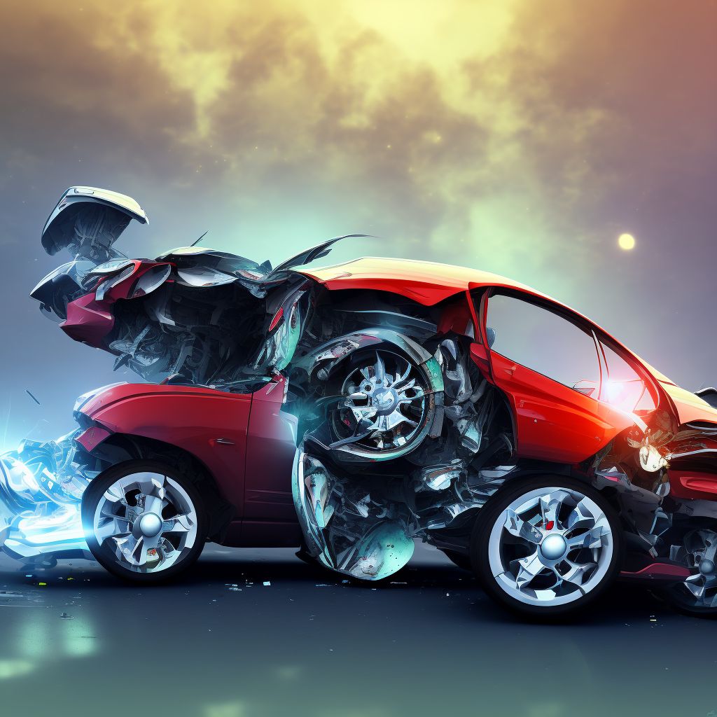 Passenger in three-wheeled motor vehicle injured in collision with two- or three-wheeled motor vehicle in nontraffic accident, sequela digital illustration