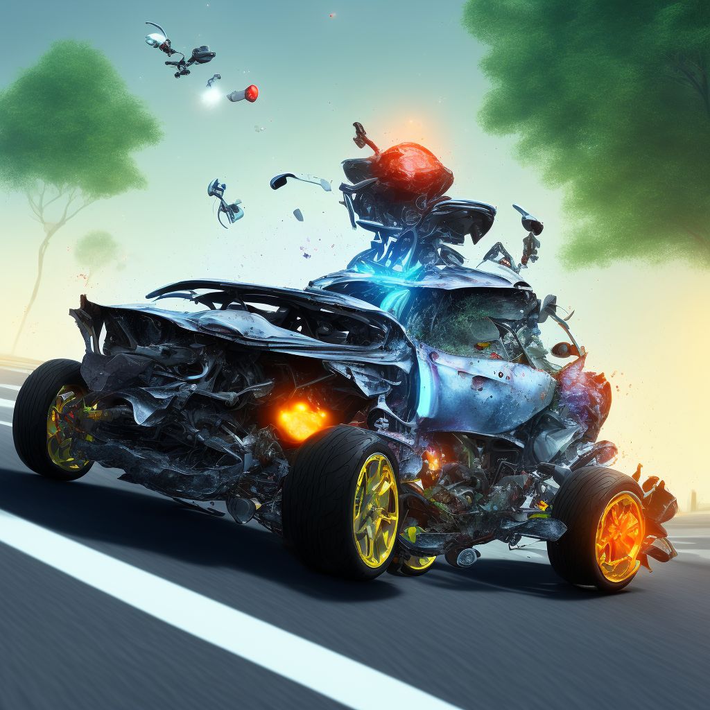 Unspecified occupant of three-wheeled motor vehicle injured in collision with two- or three-wheeled motor vehicle in nontraffic accident, initial encounter digital illustration