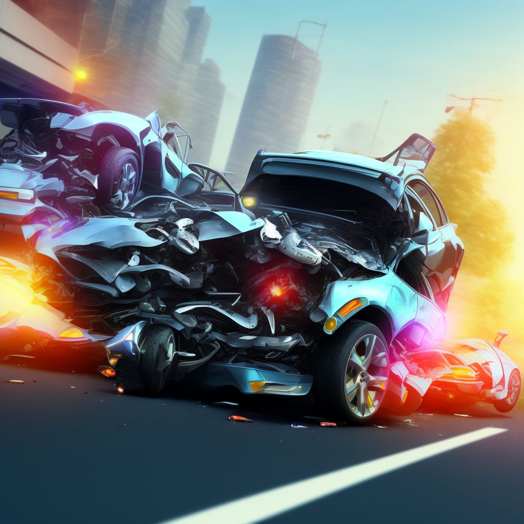 Passenger in three-wheeled motor vehicle injured in collision with two- or three-wheeled motor vehicle in traffic accident, sequela digital illustration