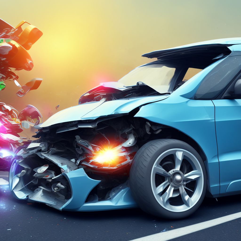 Person on outside of three-wheeled motor vehicle injured in collision with two- or three-wheeled motor vehicle in traffic accident, subsequent encounter digital illustration