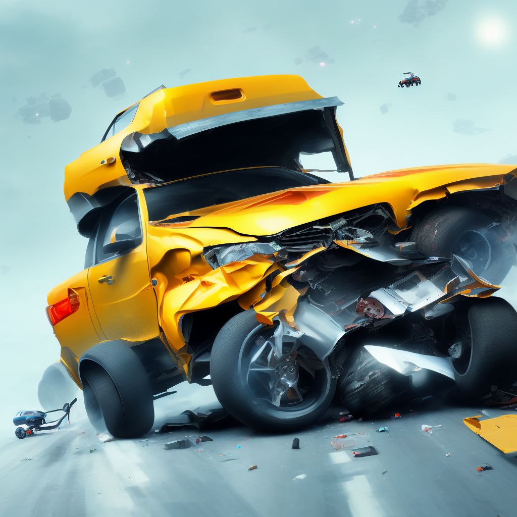 Driver of three-wheeled motor vehicle injured in collision with car, pick-up truck or van in nontraffic accident, subsequent encounter digital illustration