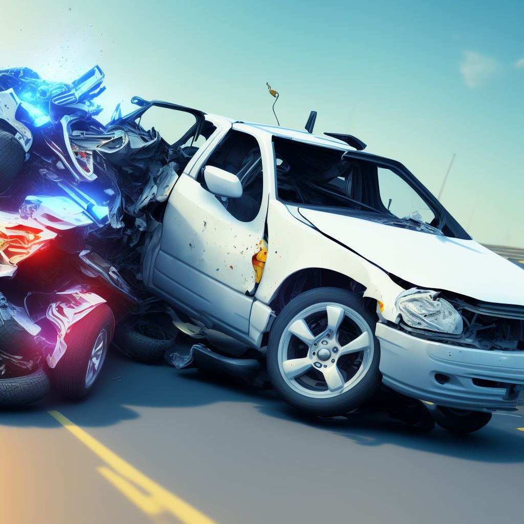 Driver of three-wheeled motor vehicle injured in collision with car, pick-up truck or van in nontraffic accident, sequela digital illustration